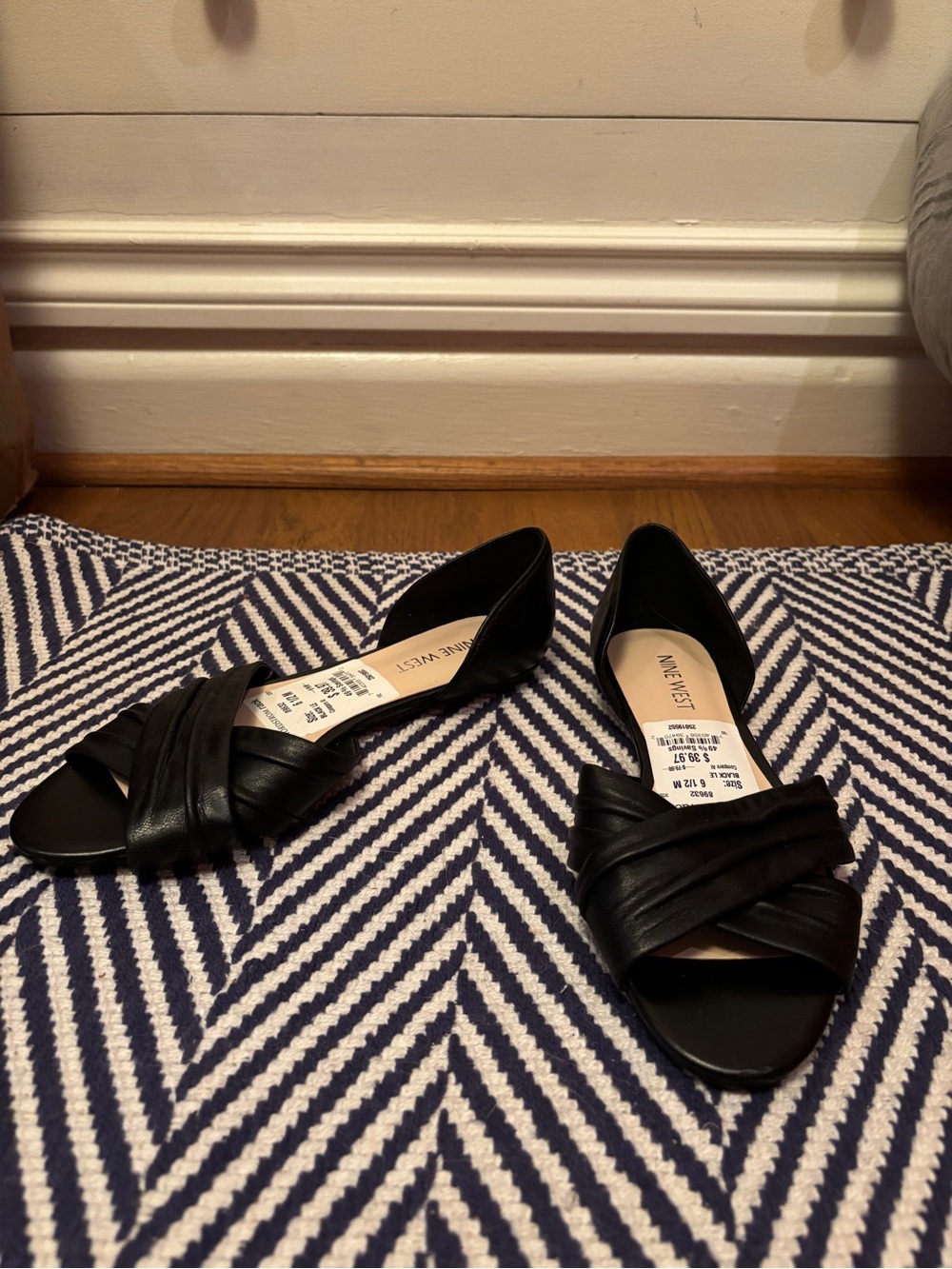 Nine West Black Leather D'Orsay Open-Toe Flats